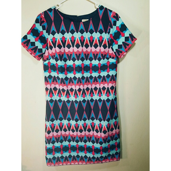 J. Crew Geometric Print Tribal Pattern Shift Dress - Picture 4 of 7